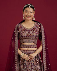 Mohey Women Wine Georgette Extravagance Lehenga