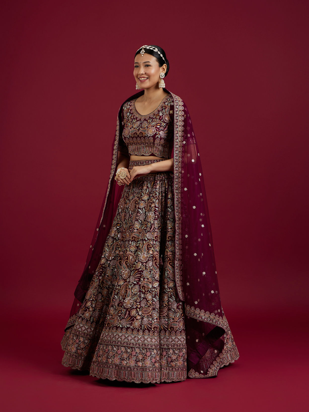 Mohey Women Wine Georgette Extravagance Lehenga
