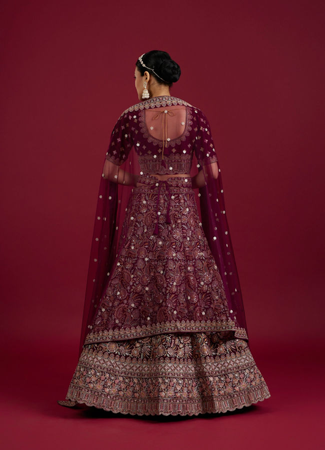 Mohey Women Wine Georgette Extravagance Lehenga