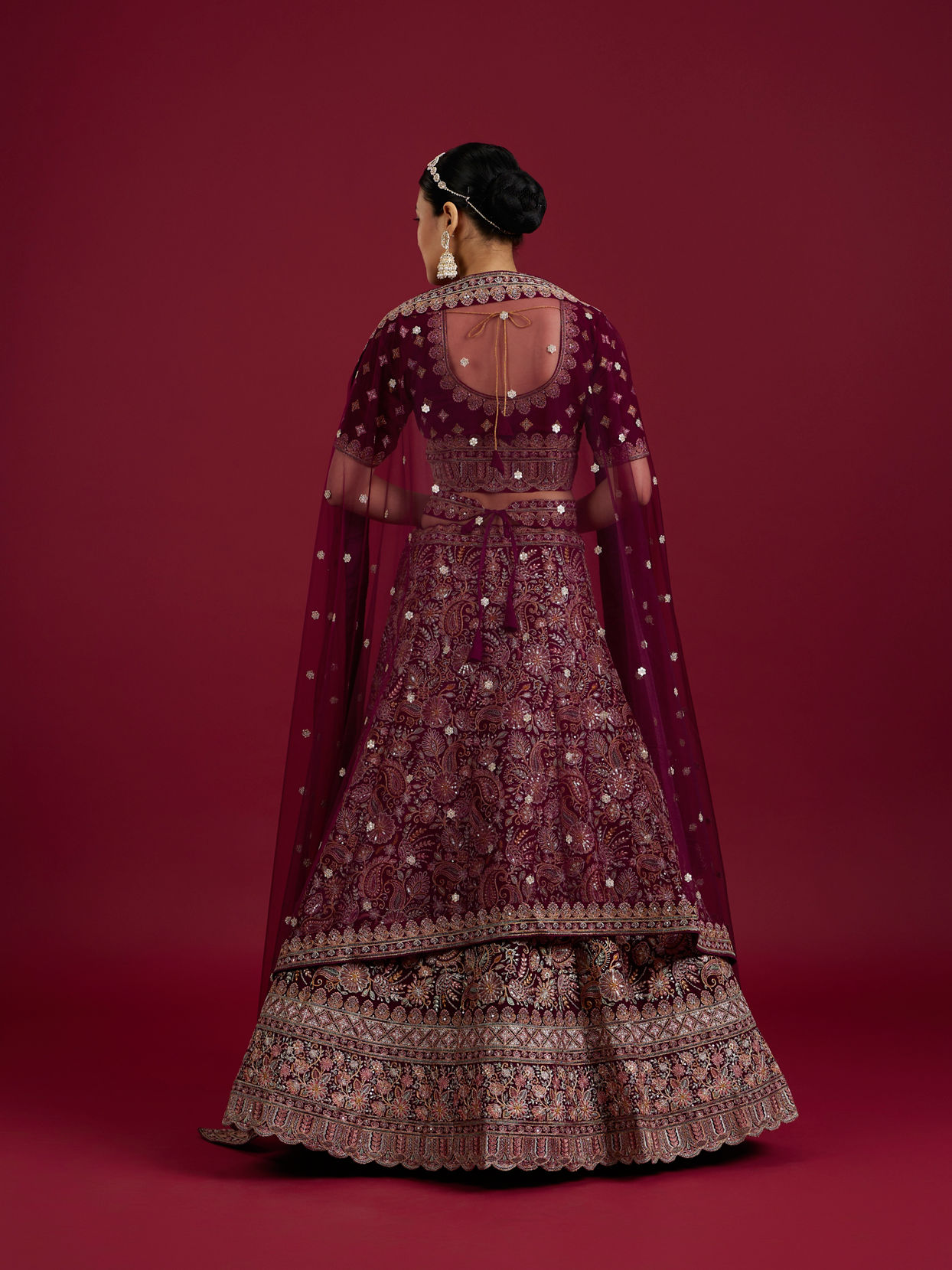 Mohey Women Wine Georgette Extravagance Lehenga