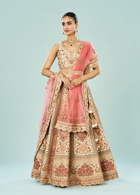 Mohey Women Cream Dream Enrichment Bridal Lehenga