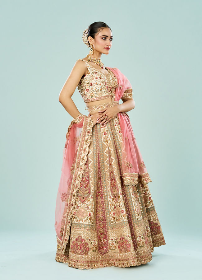 Mohey Women Cream Dream Enrichment Bridal Lehenga