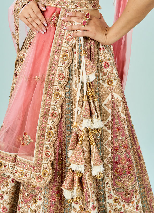 Mohey Women Cream Dream Enrichment Bridal Lehenga
