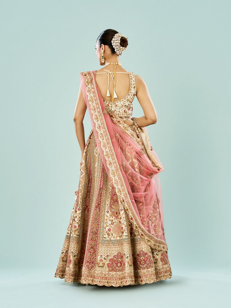 Mohey Women Cream Dream Enrichment Bridal Lehenga