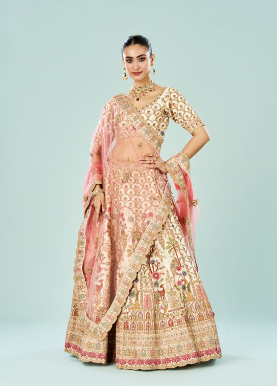 Mohey Women Enchanting Cream Bridal Lehenga