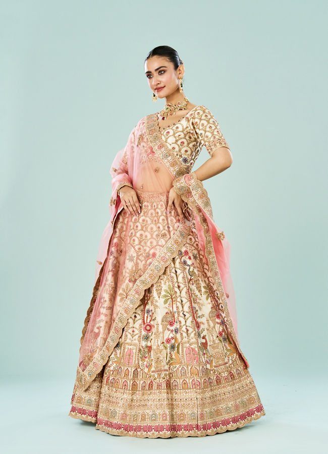 Mohey Women Enchanting Cream Bridal Lehenga
