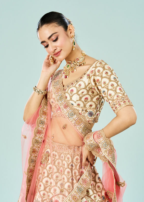 Mohey Women Enchanting Cream Bridal Lehenga
