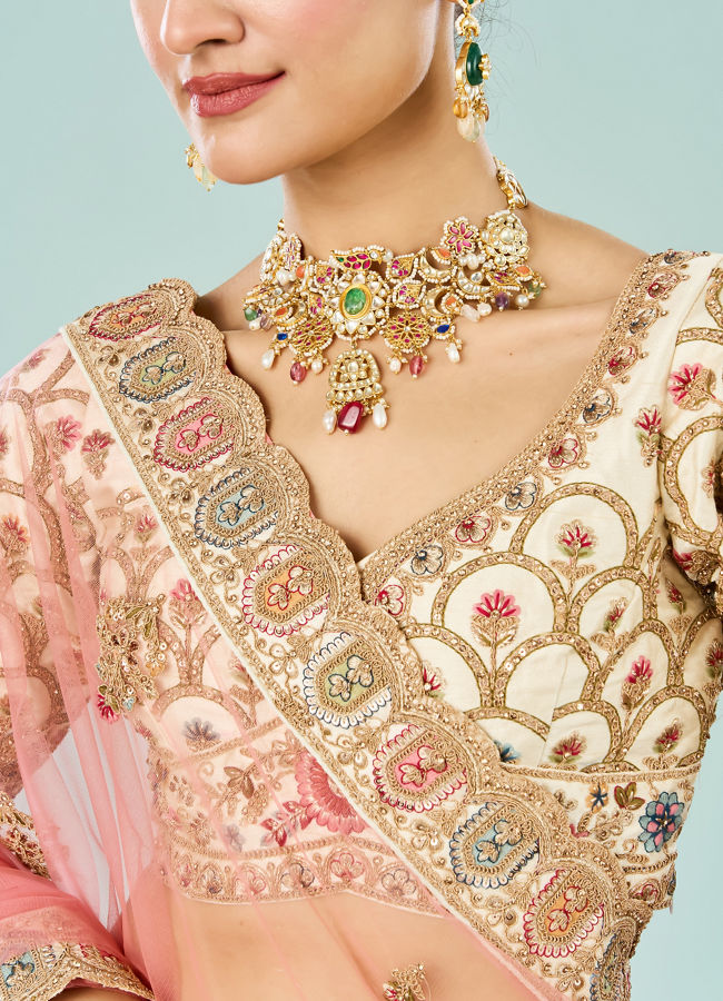 Mohey Women Enchanting Cream Bridal Lehenga