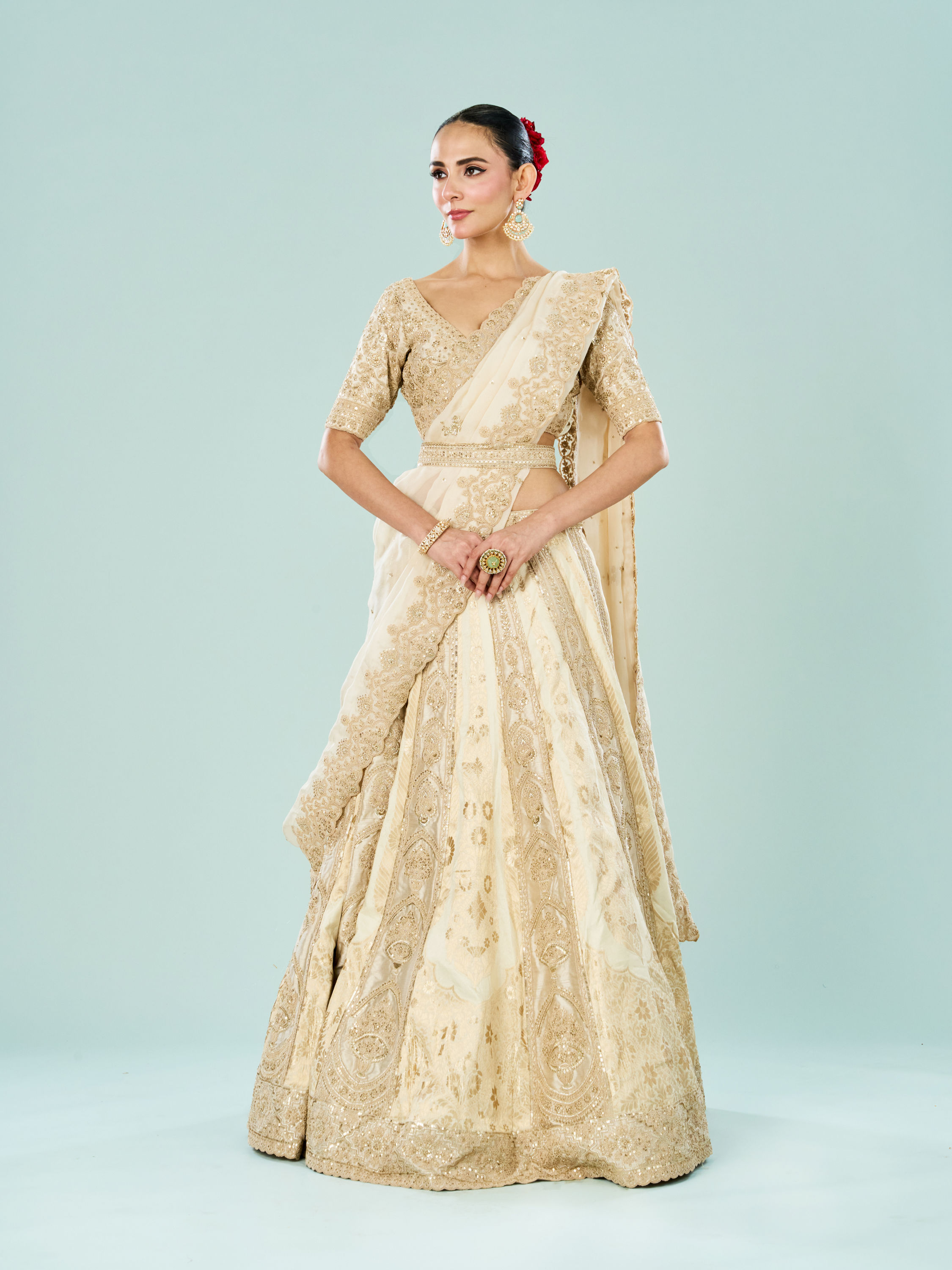 Mohey Women Ethereal Cream Bridal Lehenga