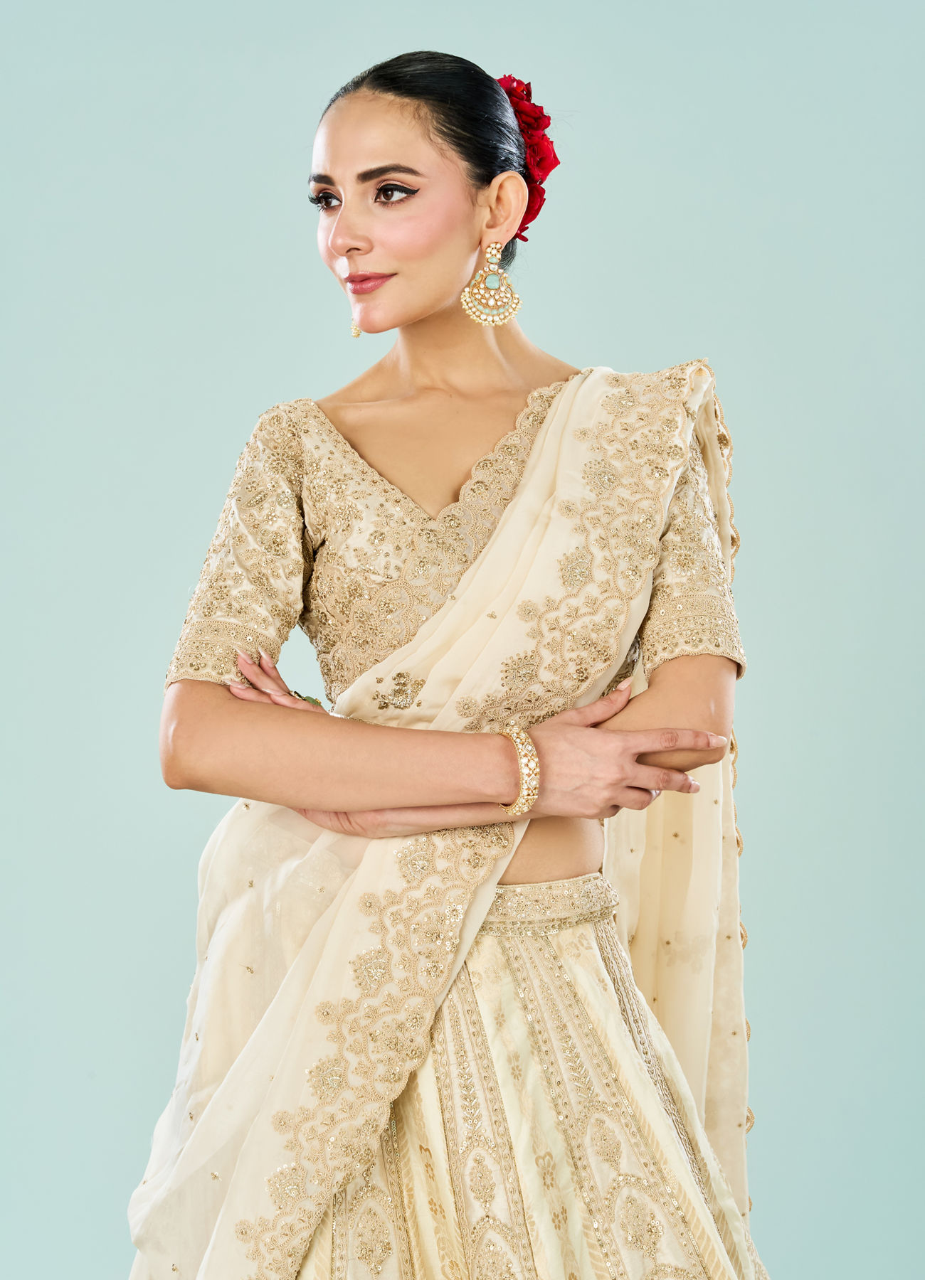 Mohey Women Ethereal Cream Bridal Lehenga