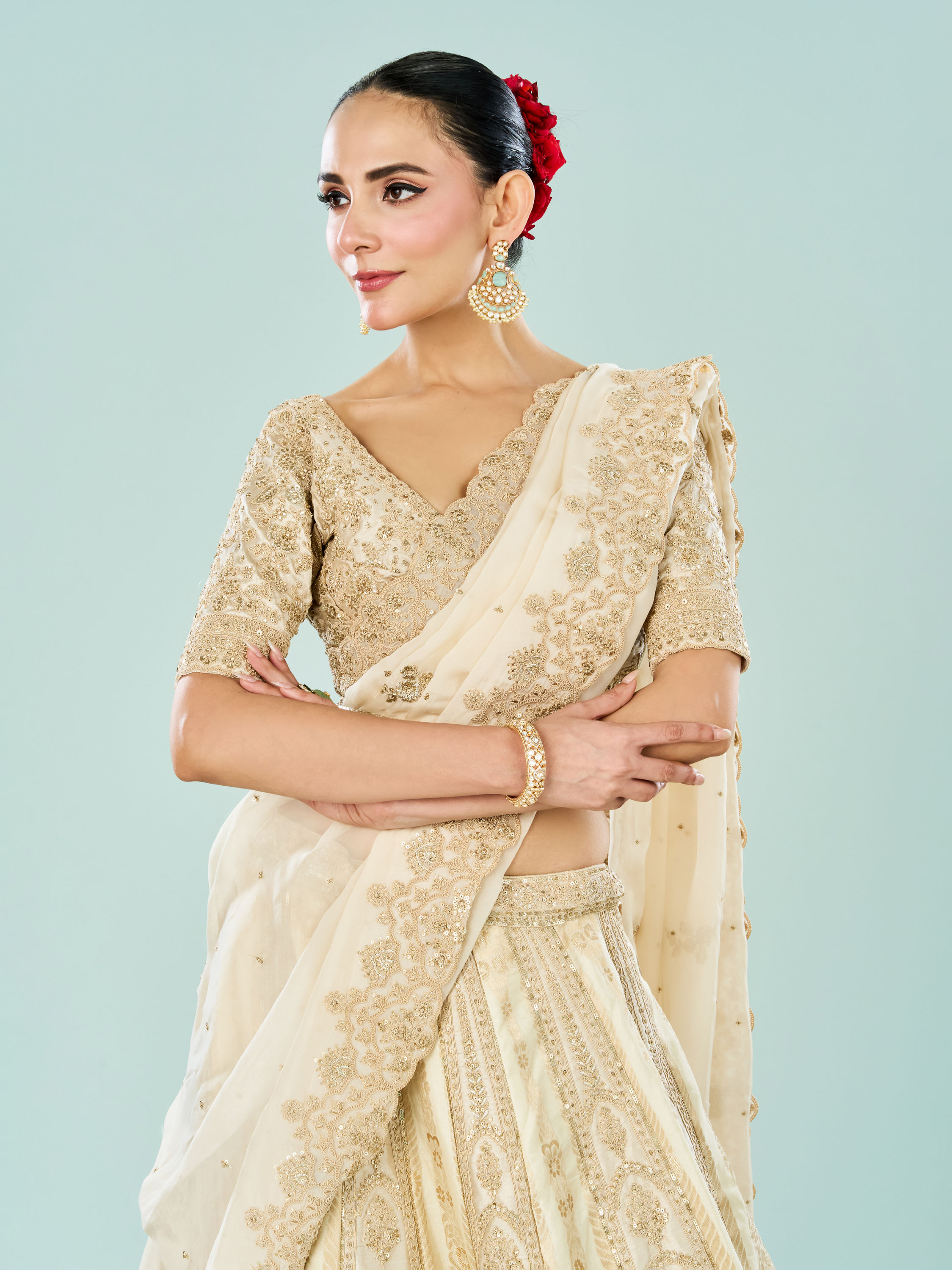 Mohey Women Ethereal Cream Bridal Lehenga