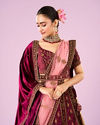Mohey Women Wine Velvet Bridal Lehenga Set