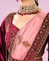 Mohey Women Wine Velvet Bridal Lehenga Set