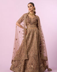Mohey Women Golden Gala Glory Bridal Lehenga