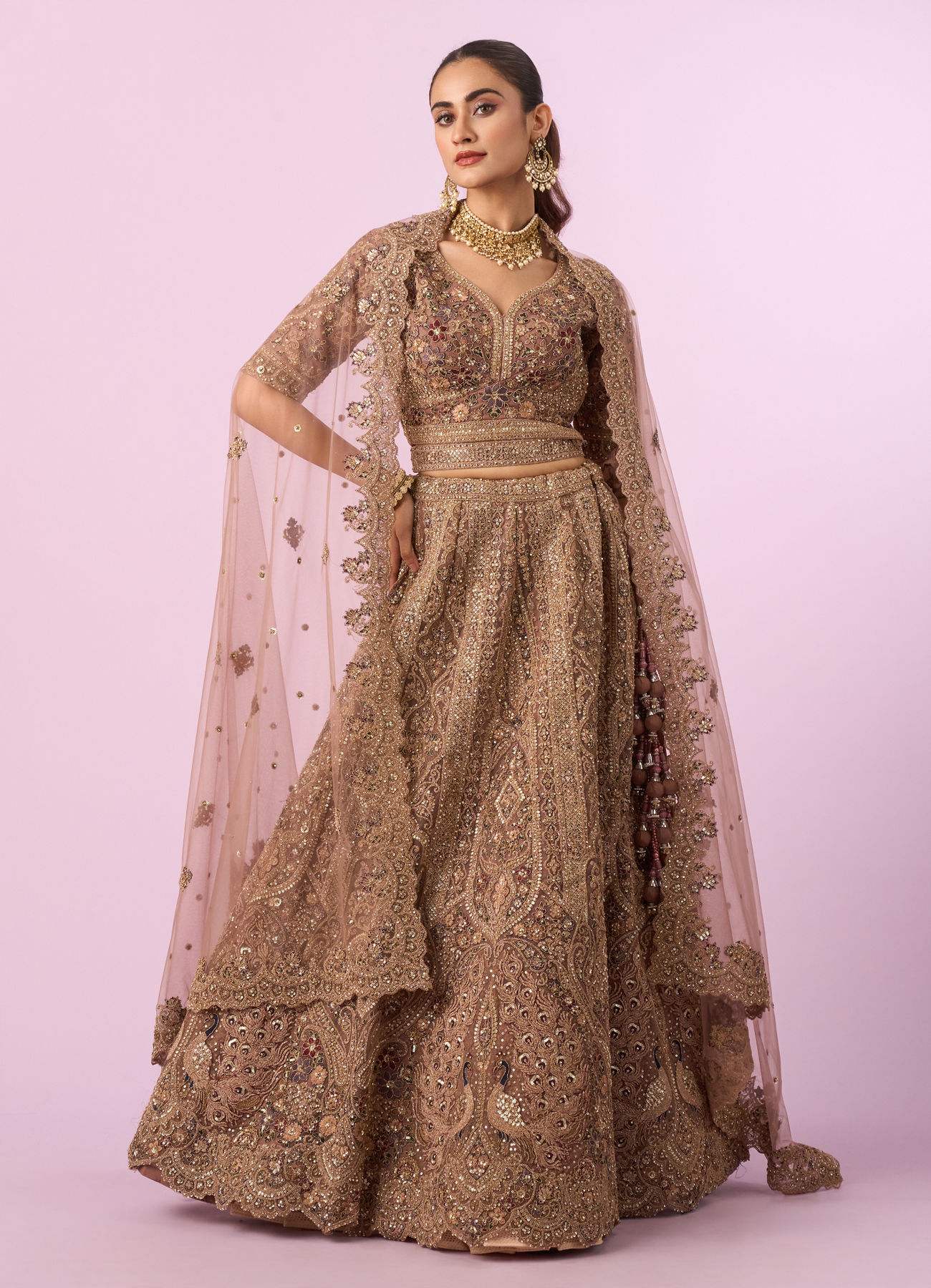 Mohey Women Golden Gala Glory Bridal Lehenga