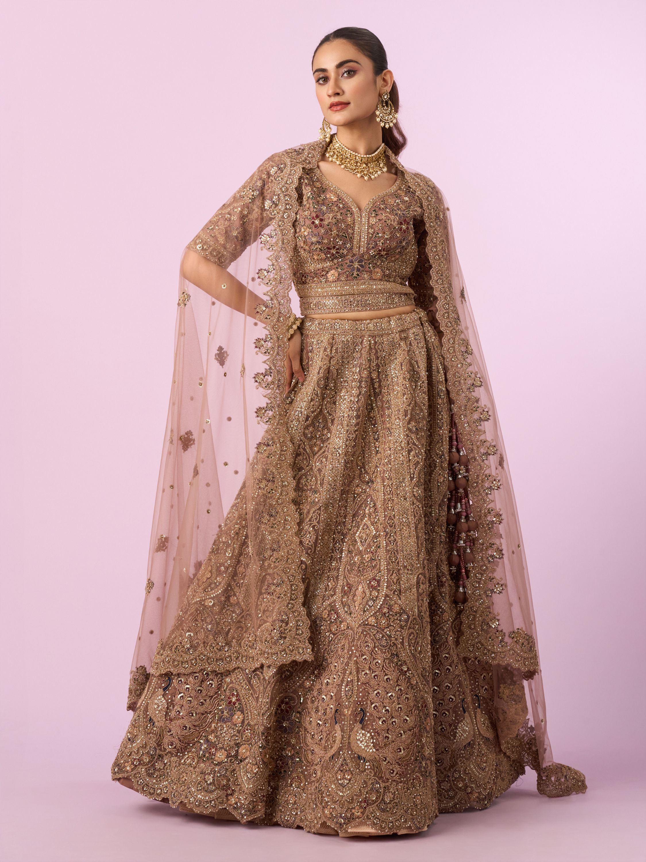 Mohey Women Golden Gala Glory Bridal Lehenga