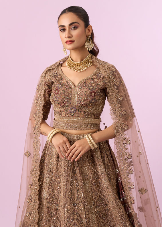 Mohey Women Golden Gala Glory Bridal Lehenga