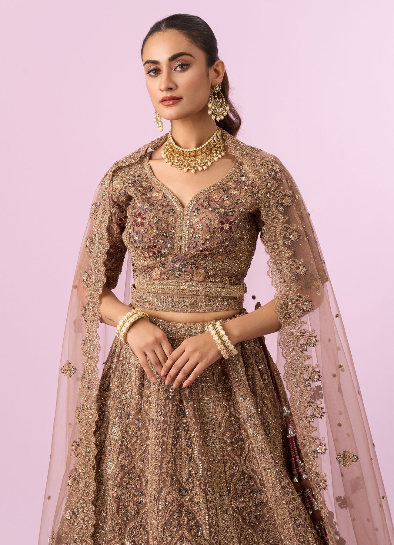 Mohey Women Golden Gala Glory Bridal Lehenga