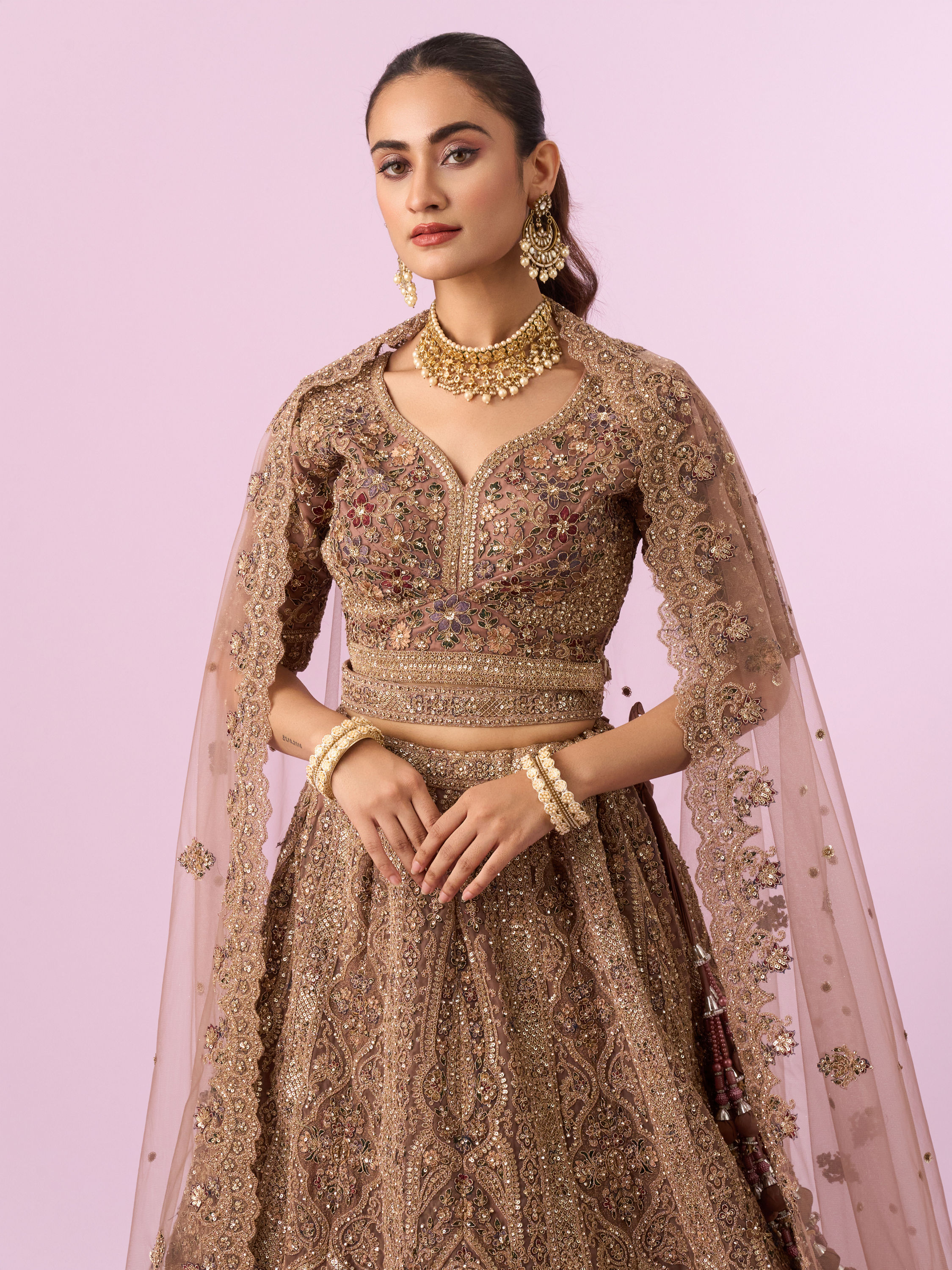 Mohey Women Golden Gala Glory Bridal Lehenga