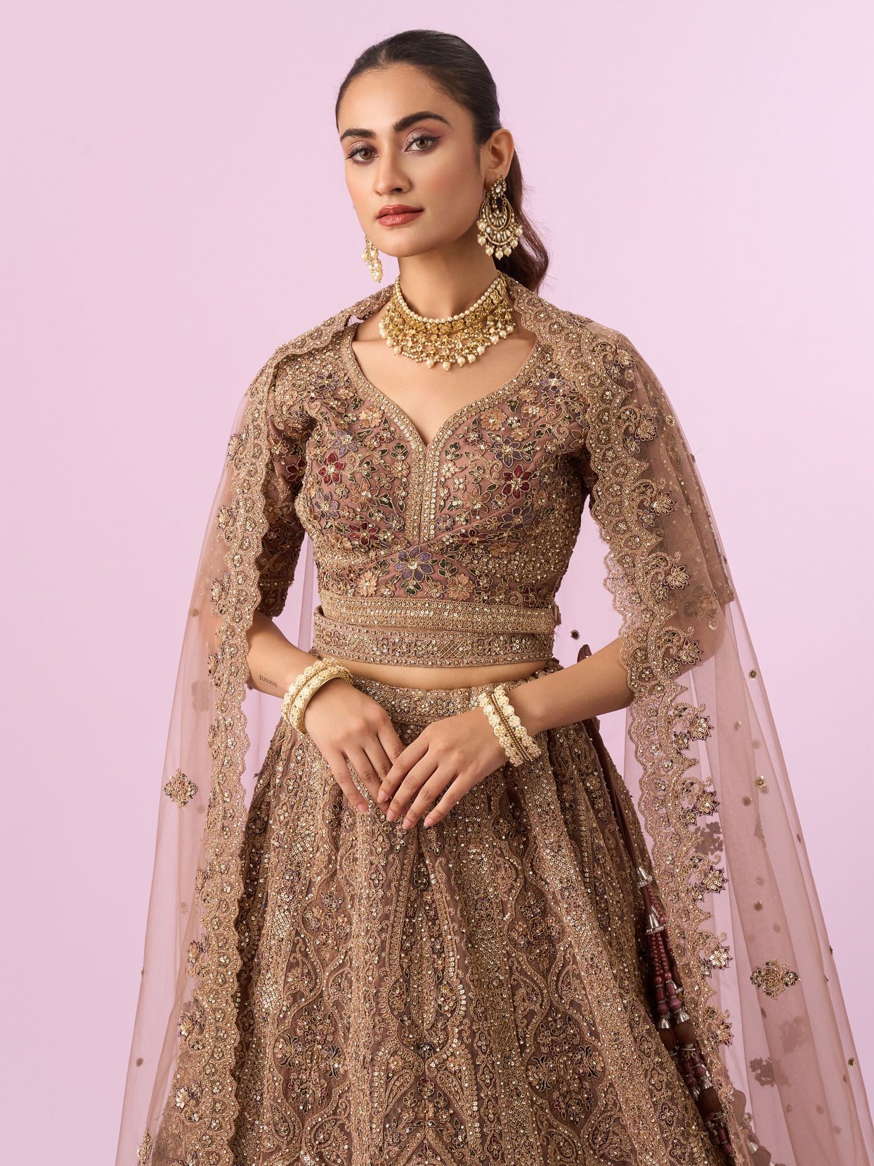 Mohey Women Golden Gala Glory Bridal Lehenga