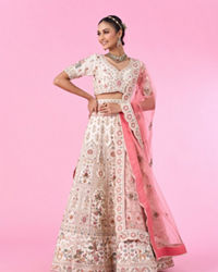 Mohey Women Elegant Cream Dream Semi Bridal Lehenga
