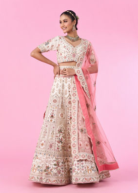Mohey Women Elegant Cream Dream Semi Bridal Lehenga
