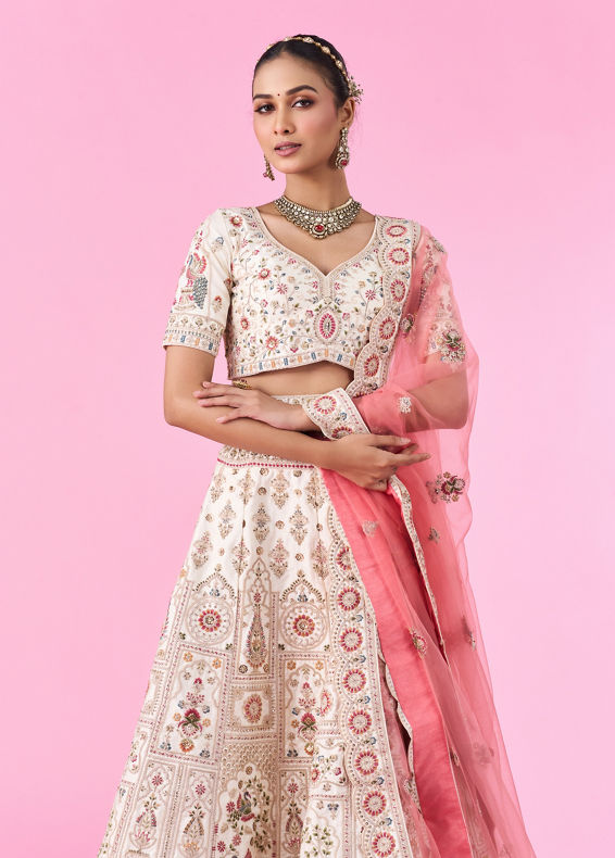 Mohey Women Elegant Cream Dream Semi Bridal Lehenga