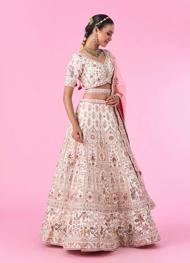 Mohey Women Elegant Cream Dream Semi Bridal Lehenga