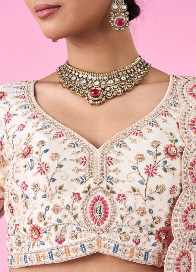 Mohey Women Elegant Cream Dream Semi Bridal Lehenga