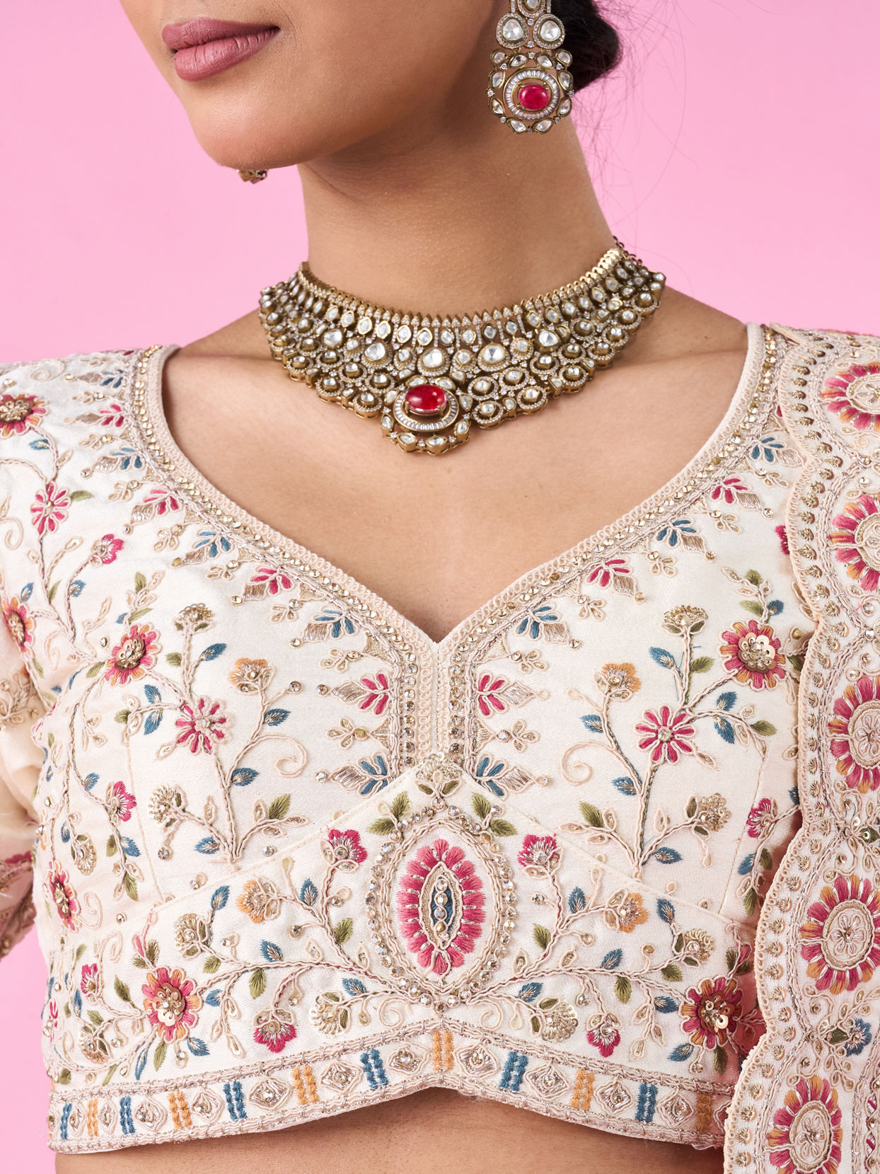 Mohey Women Elegant Cream Dream Semi Bridal Lehenga