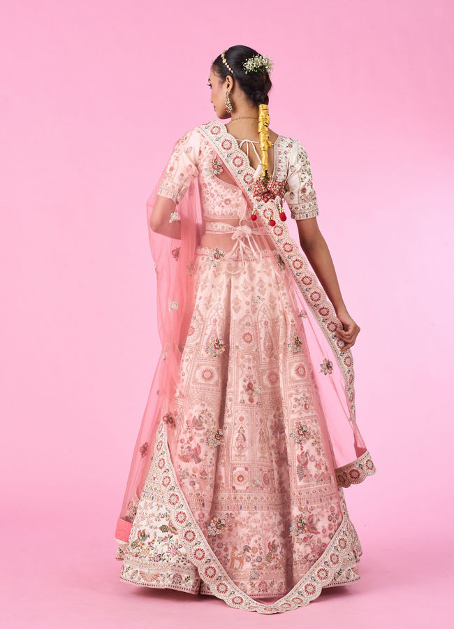 Mohey Women Elegant Cream Dream Semi Bridal Lehenga