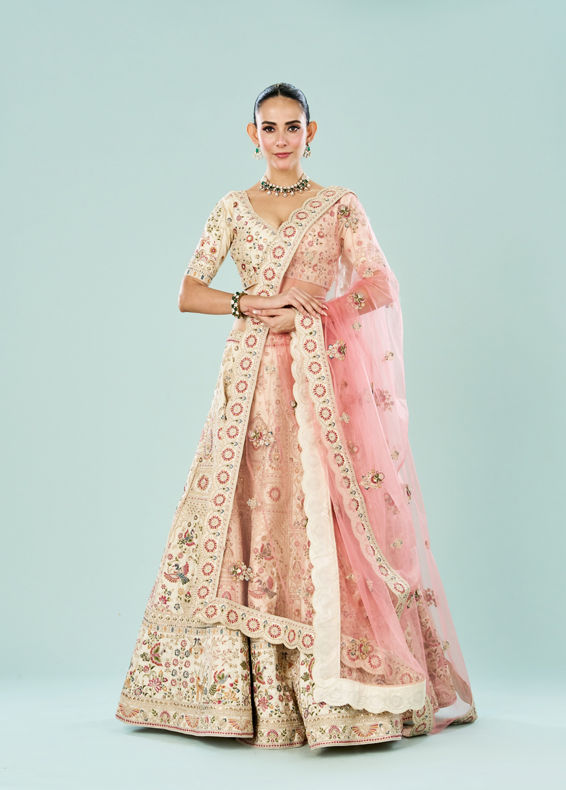 Mohey Women Elegant Cream Dream Semi Bridal Lehenga