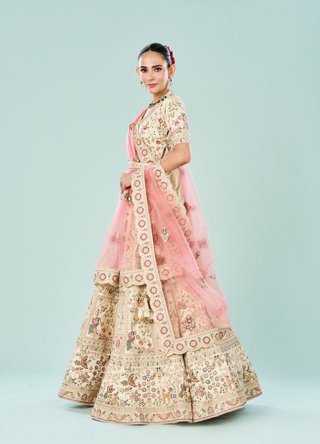 Mohey Women Elegant Cream Dream Semi Bridal Lehenga