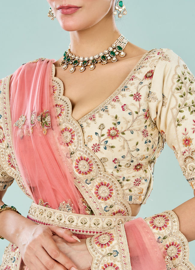 Mohey Women Elegant Cream Dream Semi Bridal Lehenga