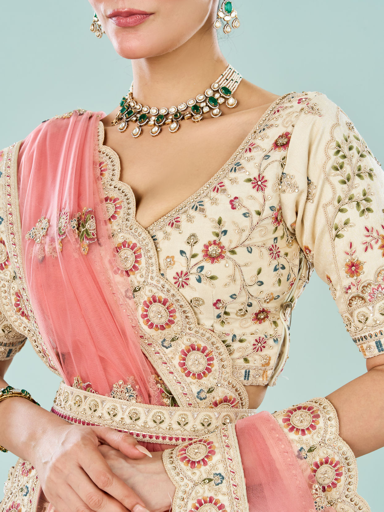 Mohey Women Elegant Cream Dream Semi Bridal Lehenga