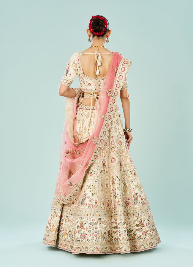 Mohey Women Elegant Cream Dream Semi Bridal Lehenga