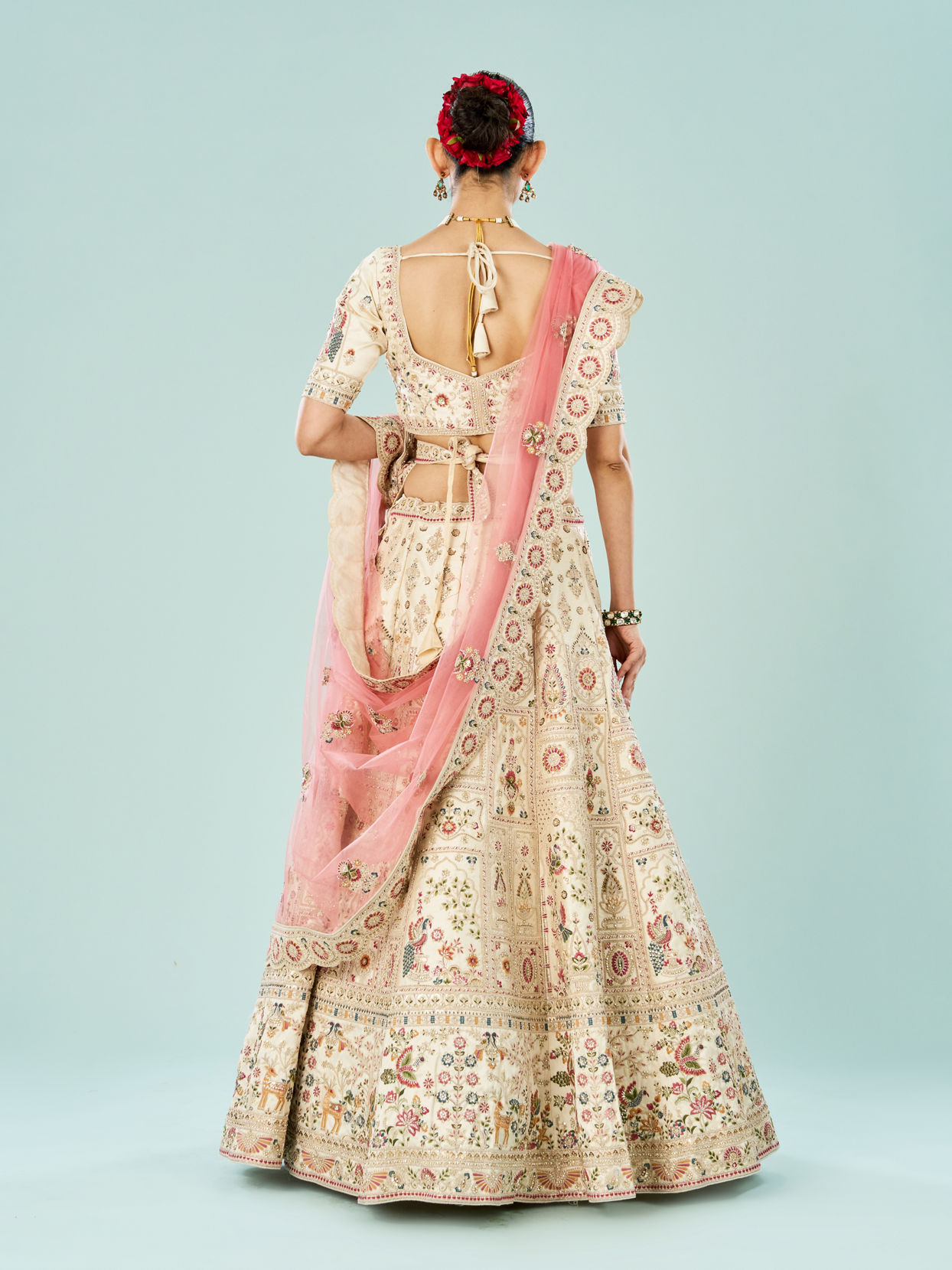 Mohey Women Elegant Cream Dream Semi Bridal Lehenga