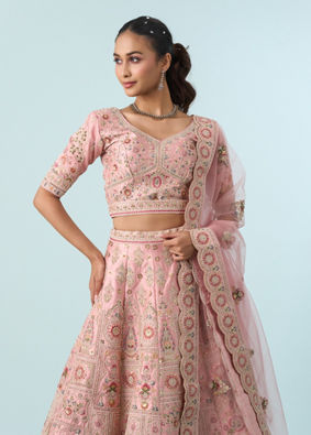 Mohey Women Radiant Pink Art Silk Bridal Lehenga