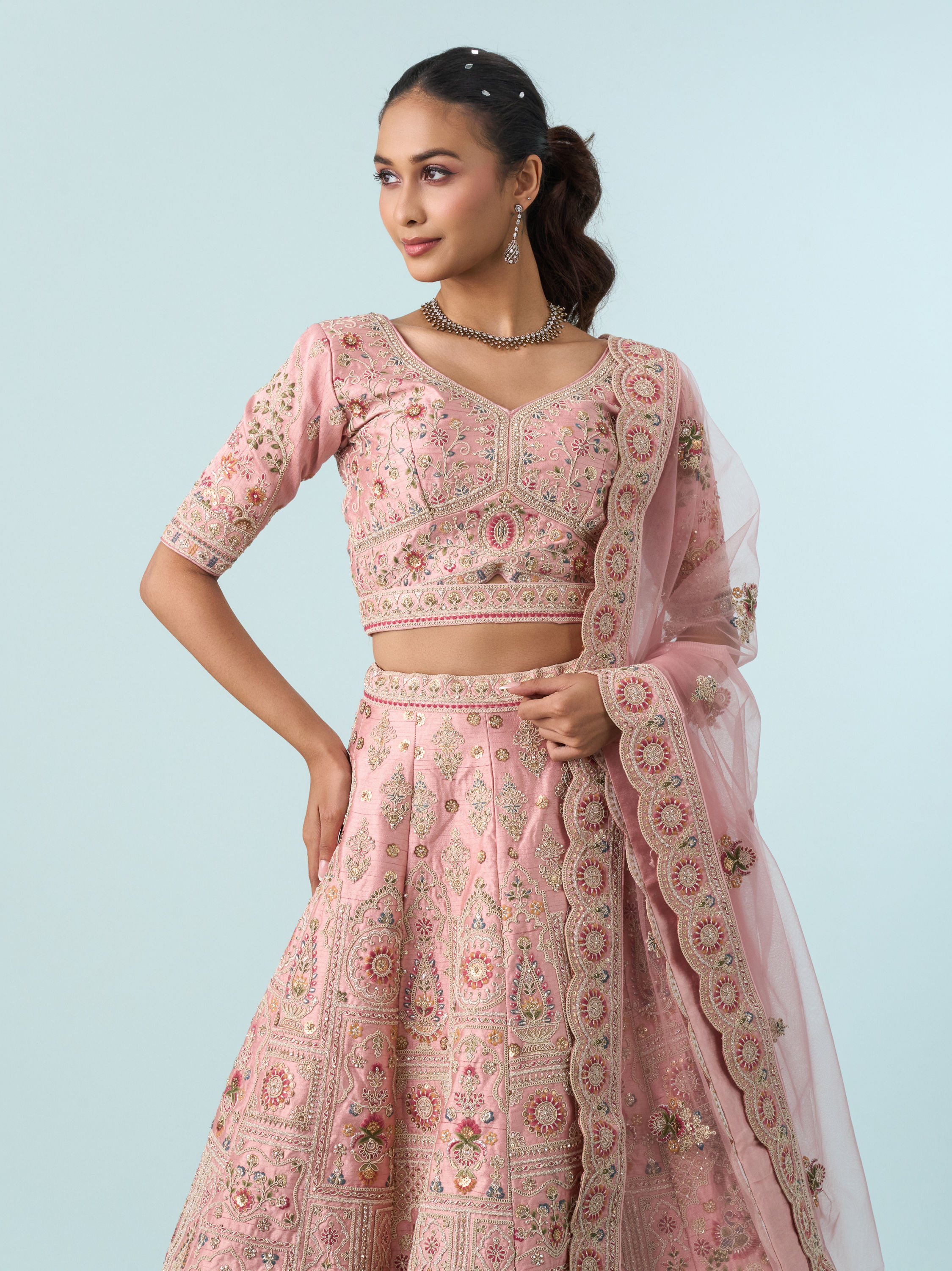Mohey Women Radiant Pink Art Silk Bridal Lehenga