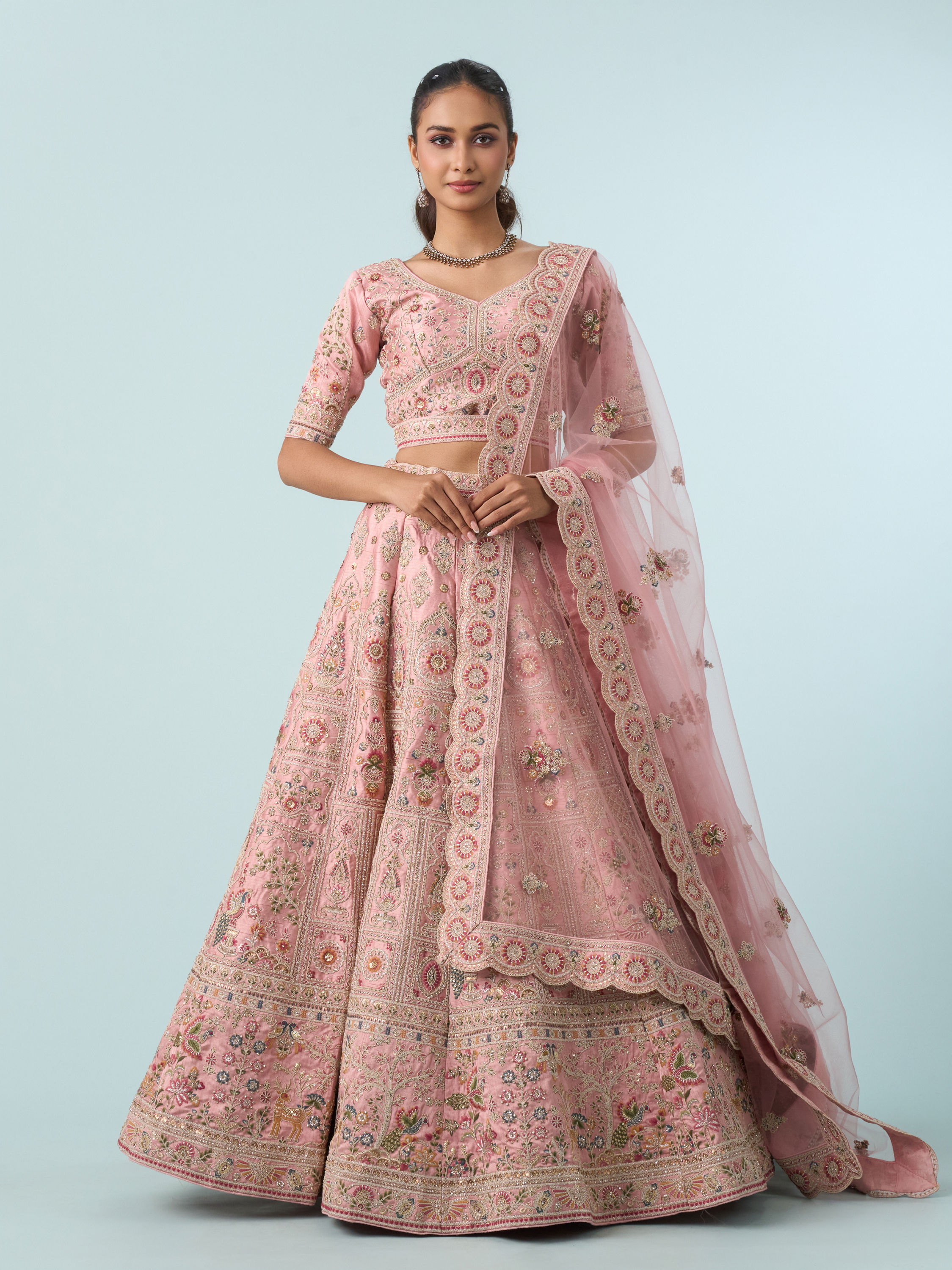 Mohey Women Radiant Pink Art Silk Bridal Lehenga