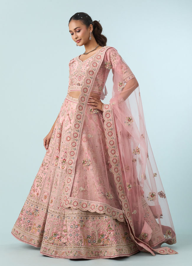 Mohey Women Radiant Pink Art Silk Bridal Lehenga