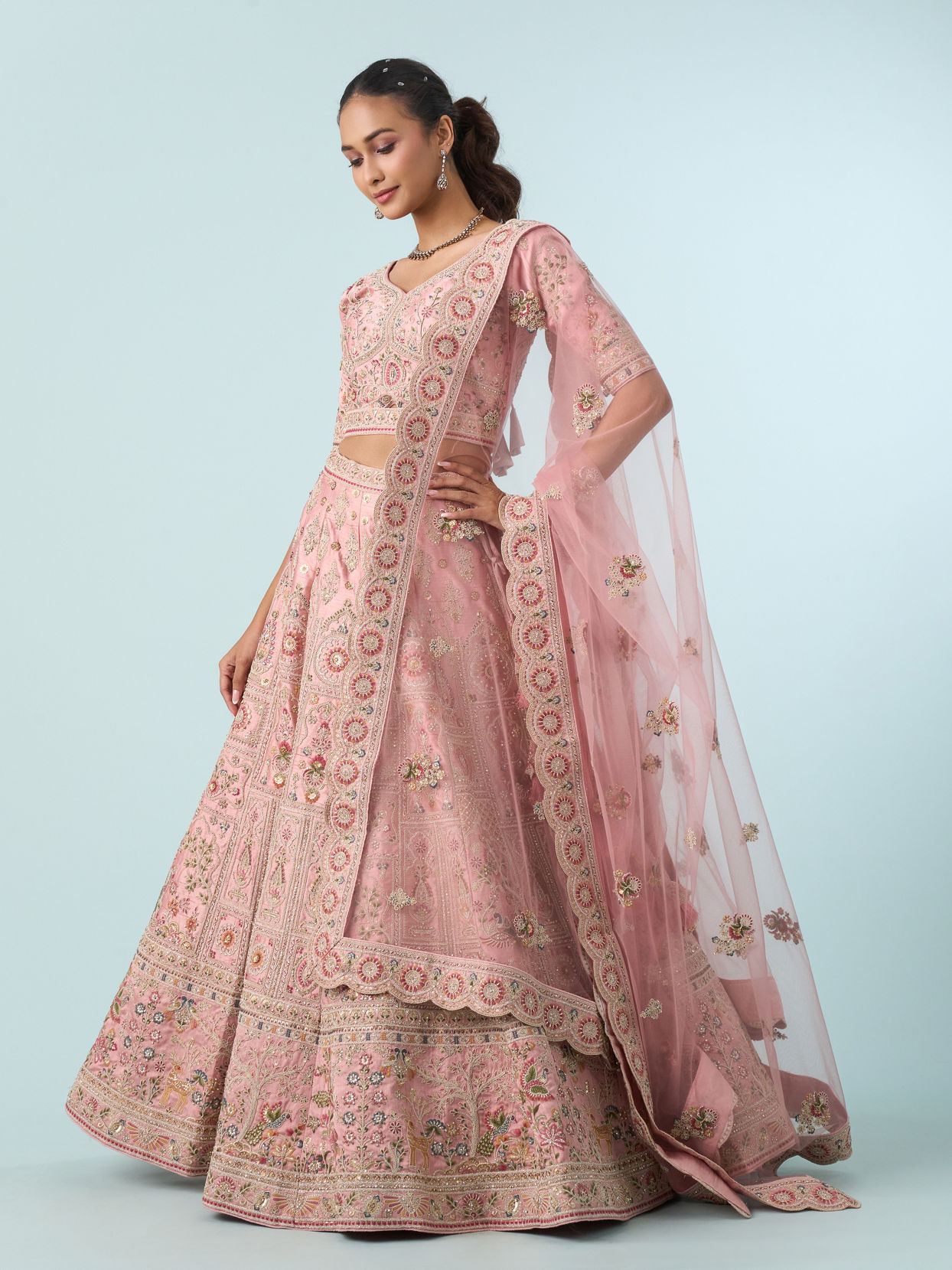 Mohey Women Radiant Pink Art Silk Bridal Lehenga