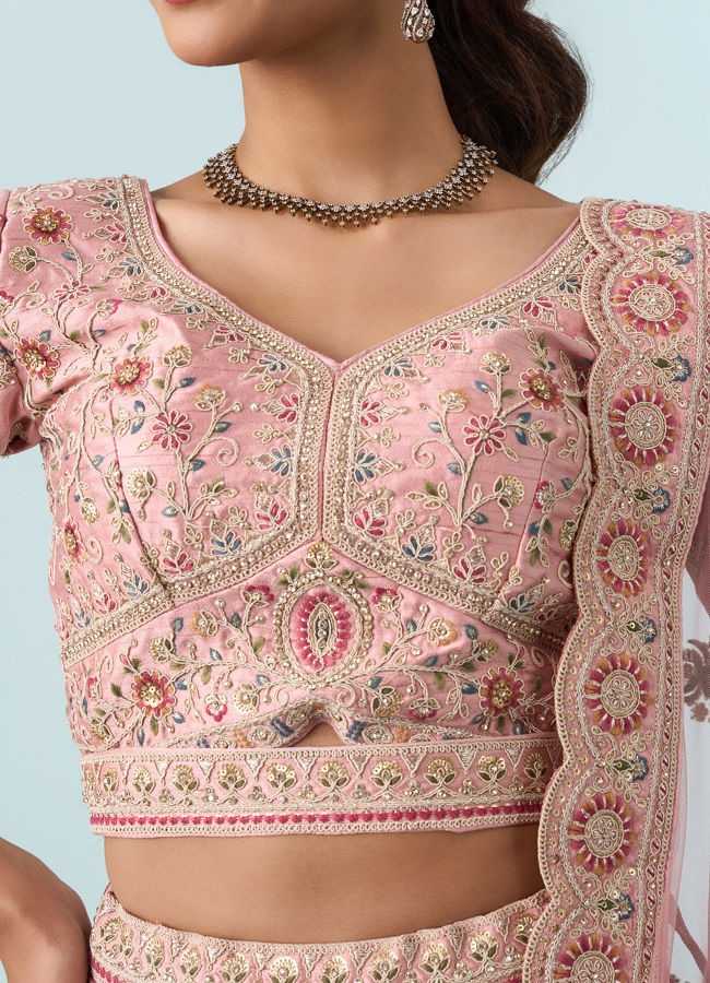 Mohey Women Radiant Pink Art Silk Bridal Lehenga
