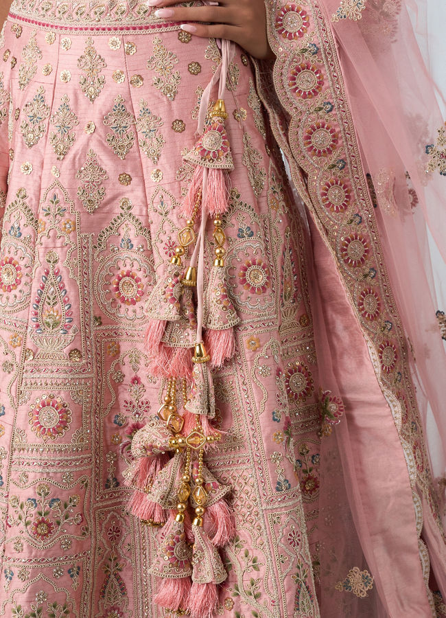 Mohey Women Radiant Pink Art Silk Bridal Lehenga