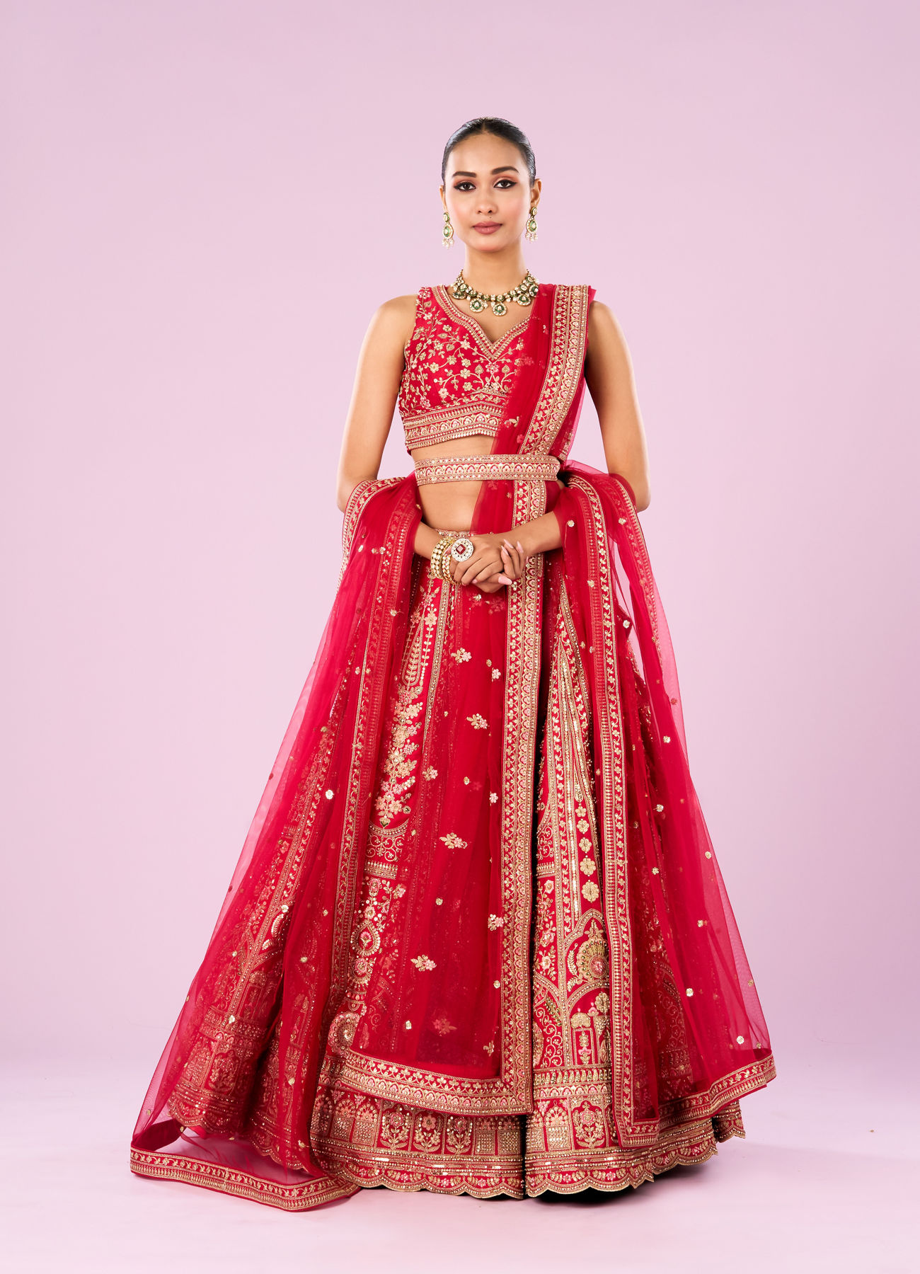 Mohey Women Radiant Pink Lehenga Ensemble