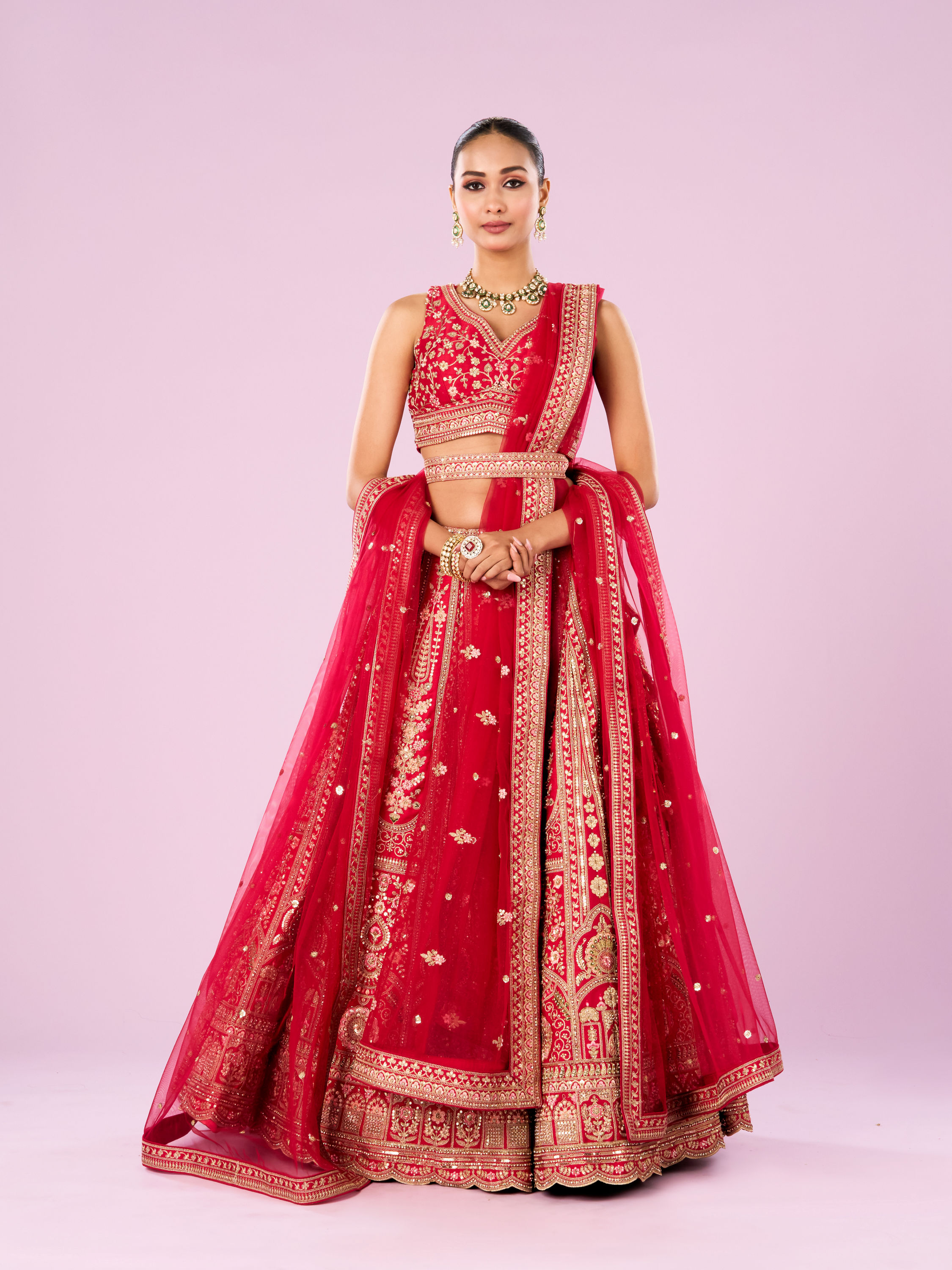 Mohey Women Radiant Pink Lehenga Ensemble
