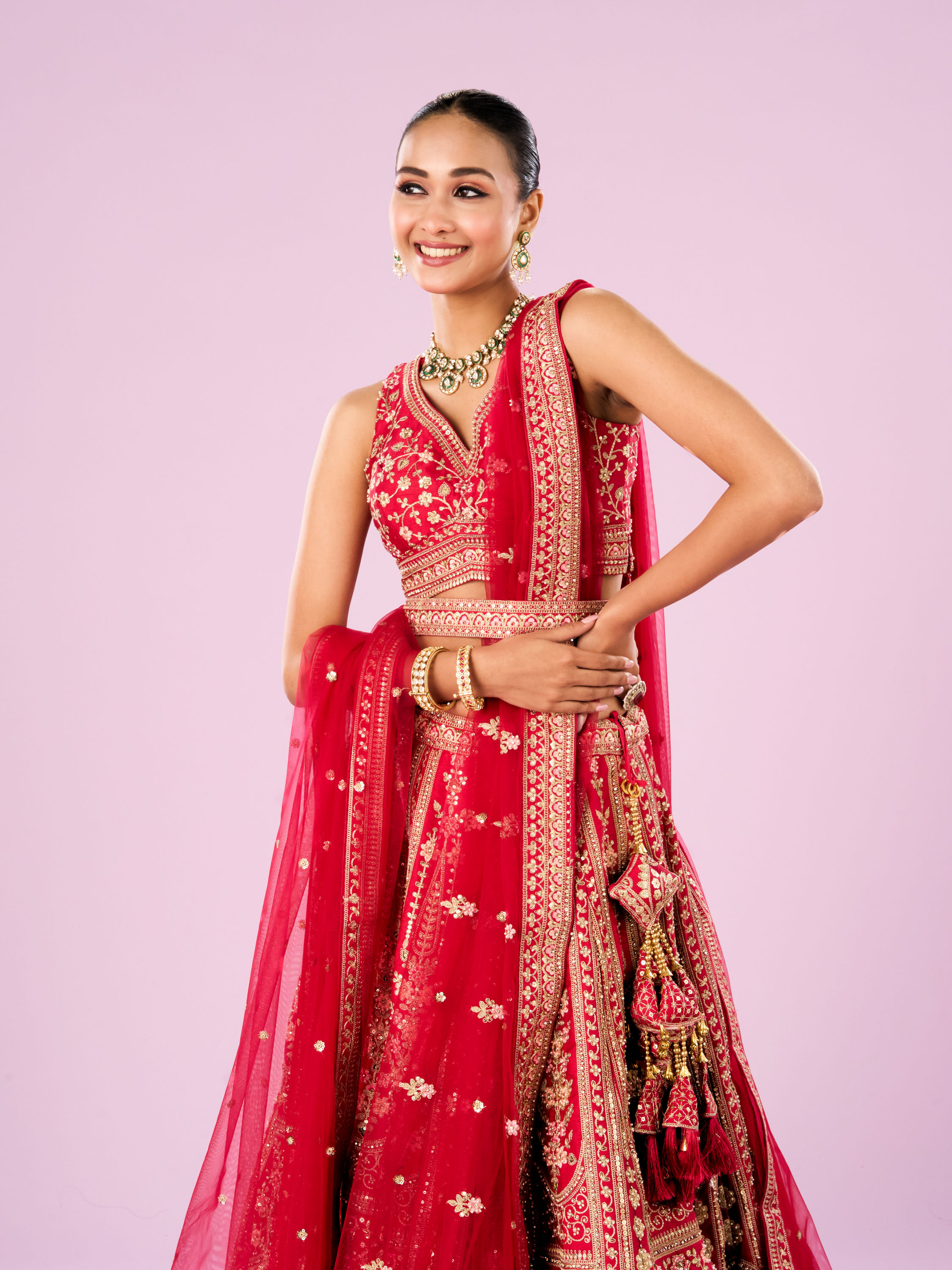 Mohey Women Radiant Pink Lehenga Ensemble