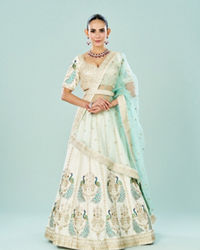 Mohey Women Ethereal Cream Art Silk Semi Bridal Lehenga