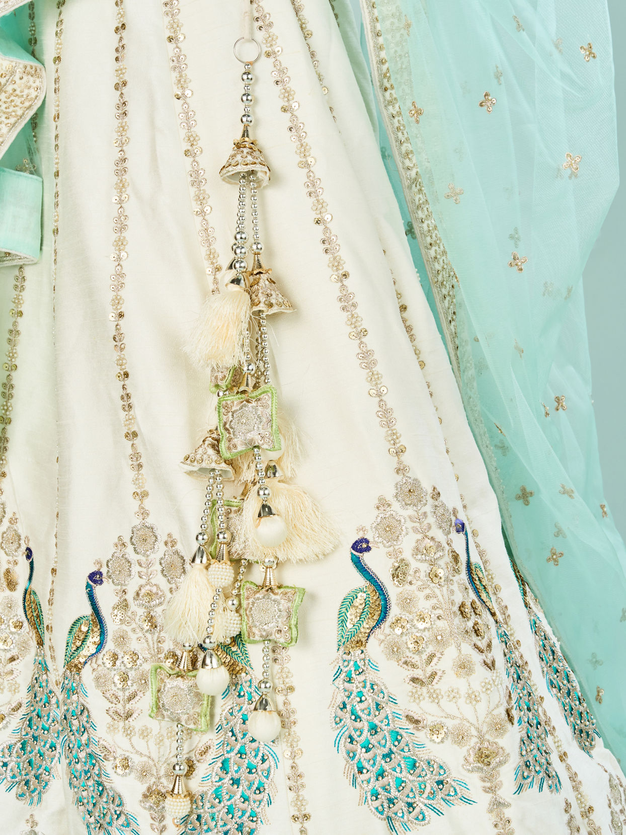 Mohey Women Ethereal Cream Art Silk Semi Bridal Lehenga
