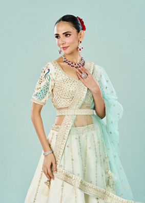 Mohey Women Ethereal Cream Semi Bridal Lehenga